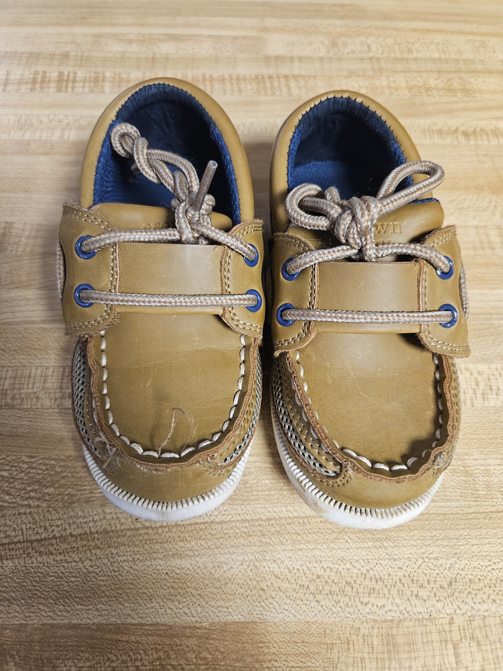 crown & ivy Tan Kids Moccasins with Navy Interior